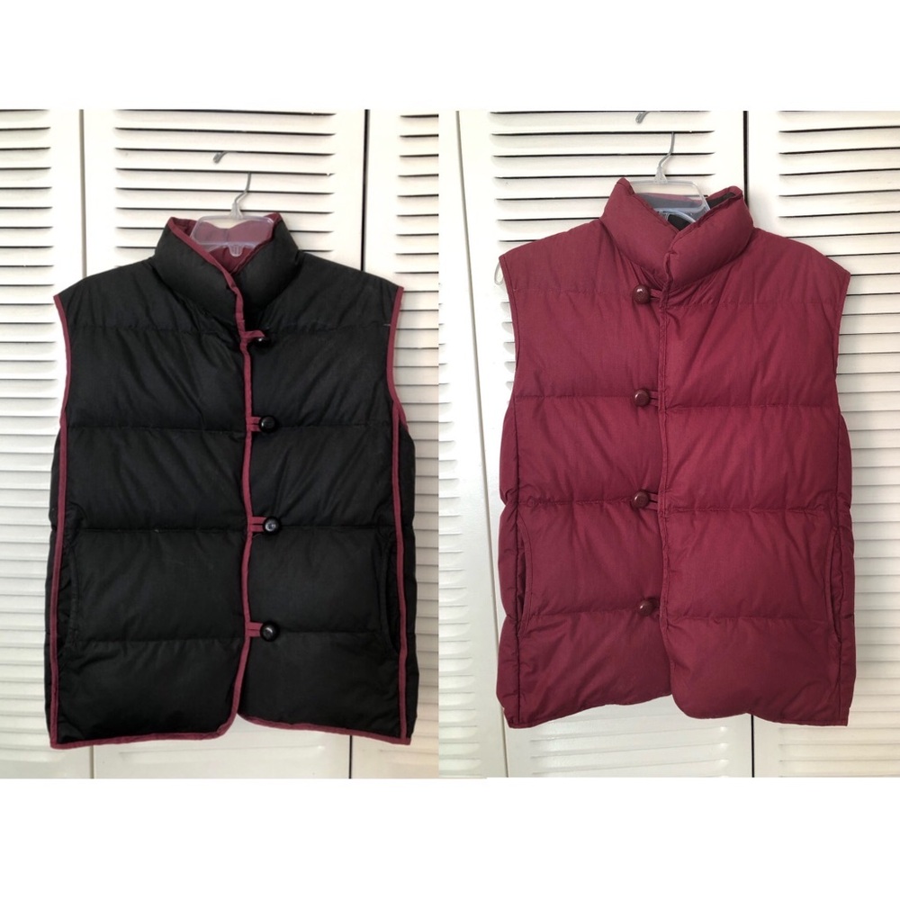 Vintage Reversible! Down Puffer Vest Burgundy AND Black two-sided S